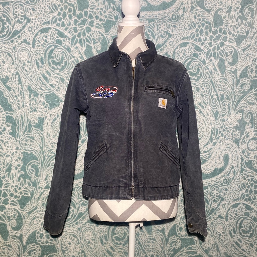 Vintage Carhartt WJ097 PTL Detroit Jacket Womens Sherpa Lined Size S Petrol Gray